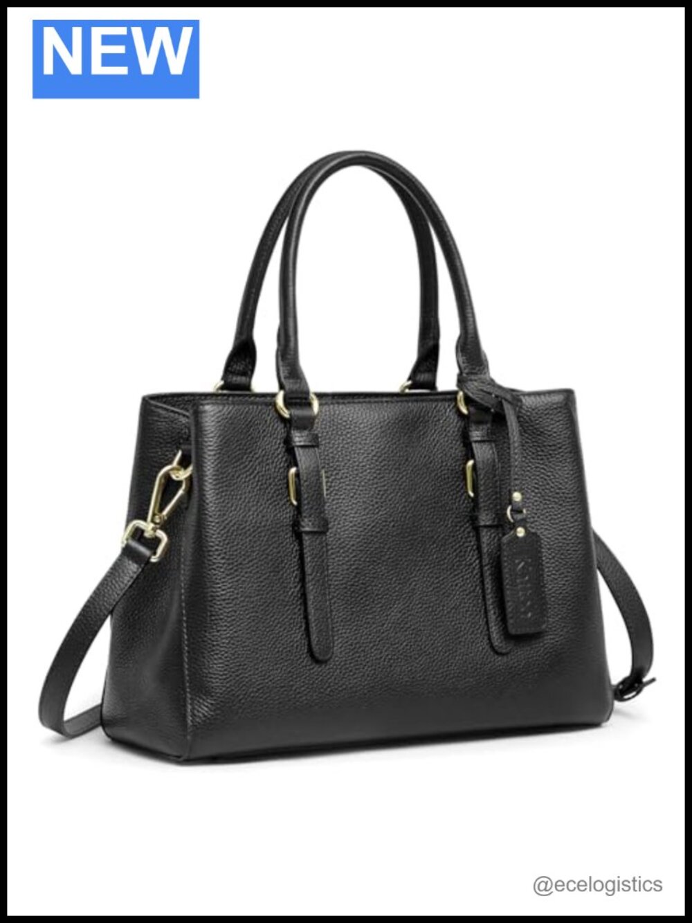 Top Grain Cowhide Leather Satchel Handbag with Crossbody Strap, Gold Hardware,